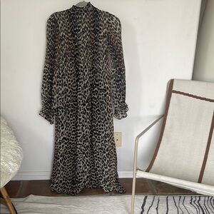 Ganni leopard print midi dress- long sleeve